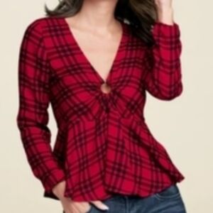 VENUS Red and Black Plaid Blouse Sz. 10